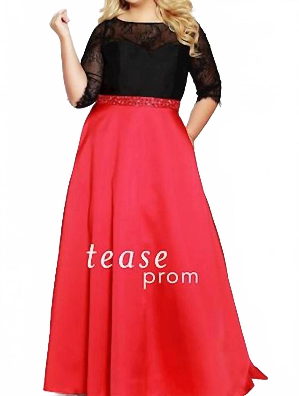 NEW SYDNEY'S CLOSET scoopneck prom gown - plus in black/red